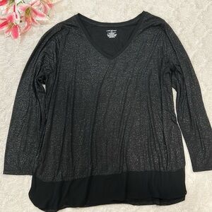 Lane Bryant - Shimmering V-Neck Long Sleeved Shirt Sheer Trim, Size 22/24